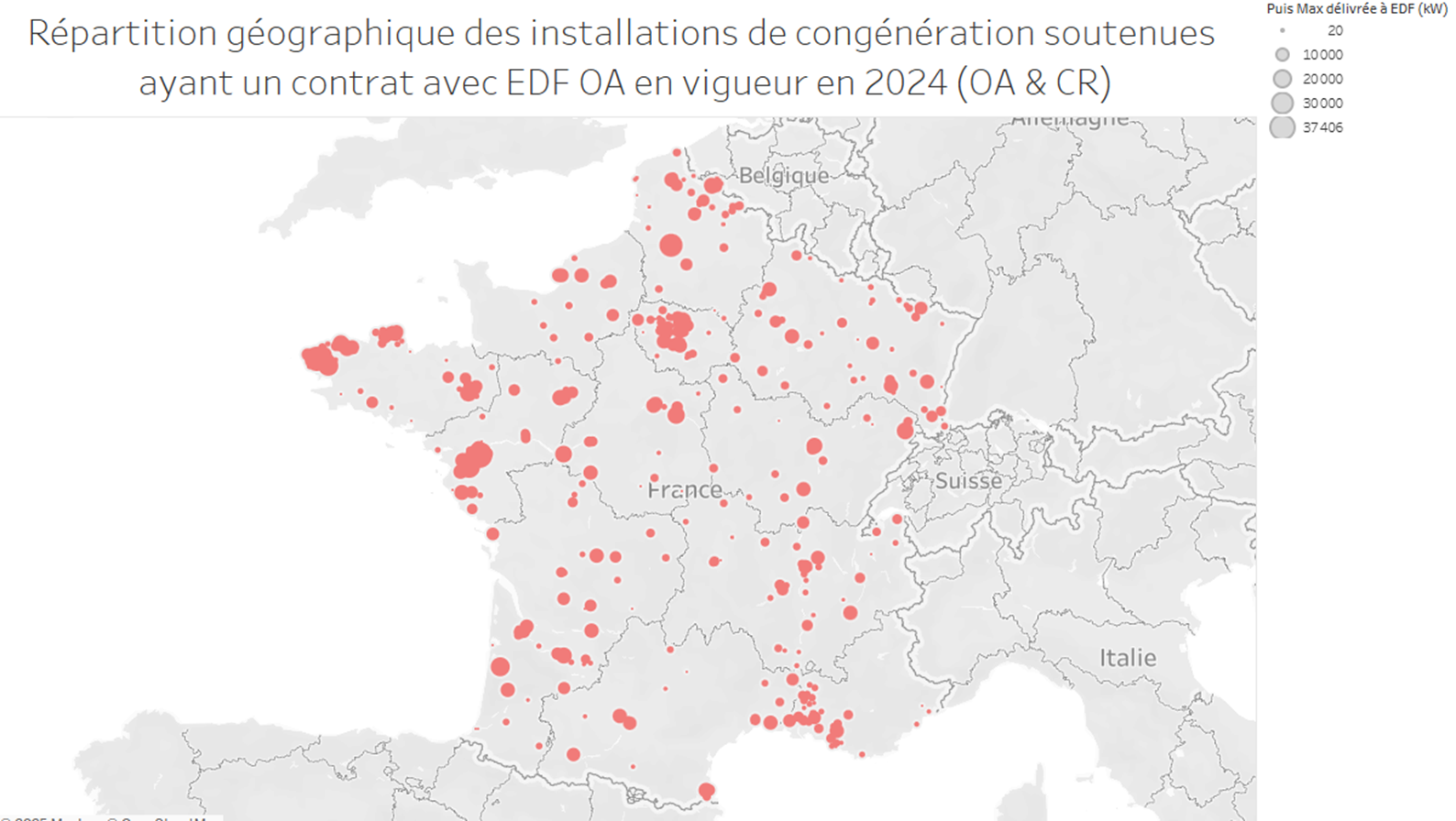 Carte contrats cogénération en France