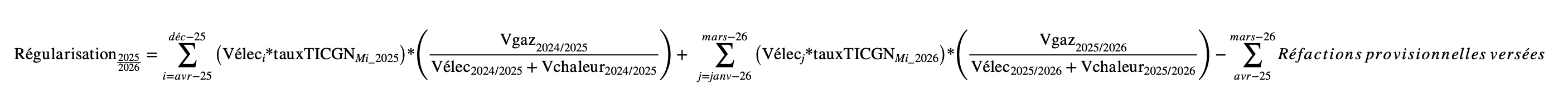 Formule de calcul TICGN