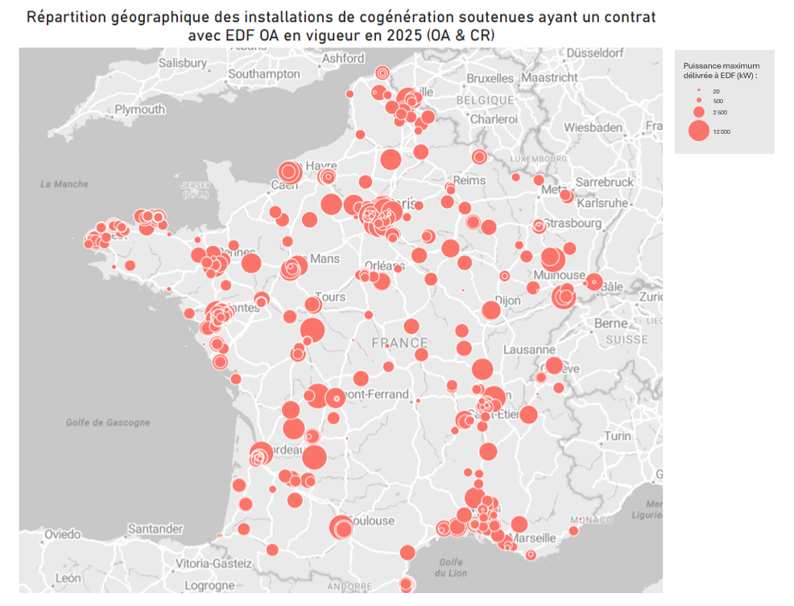 Carte contrats cogénération en France 2025